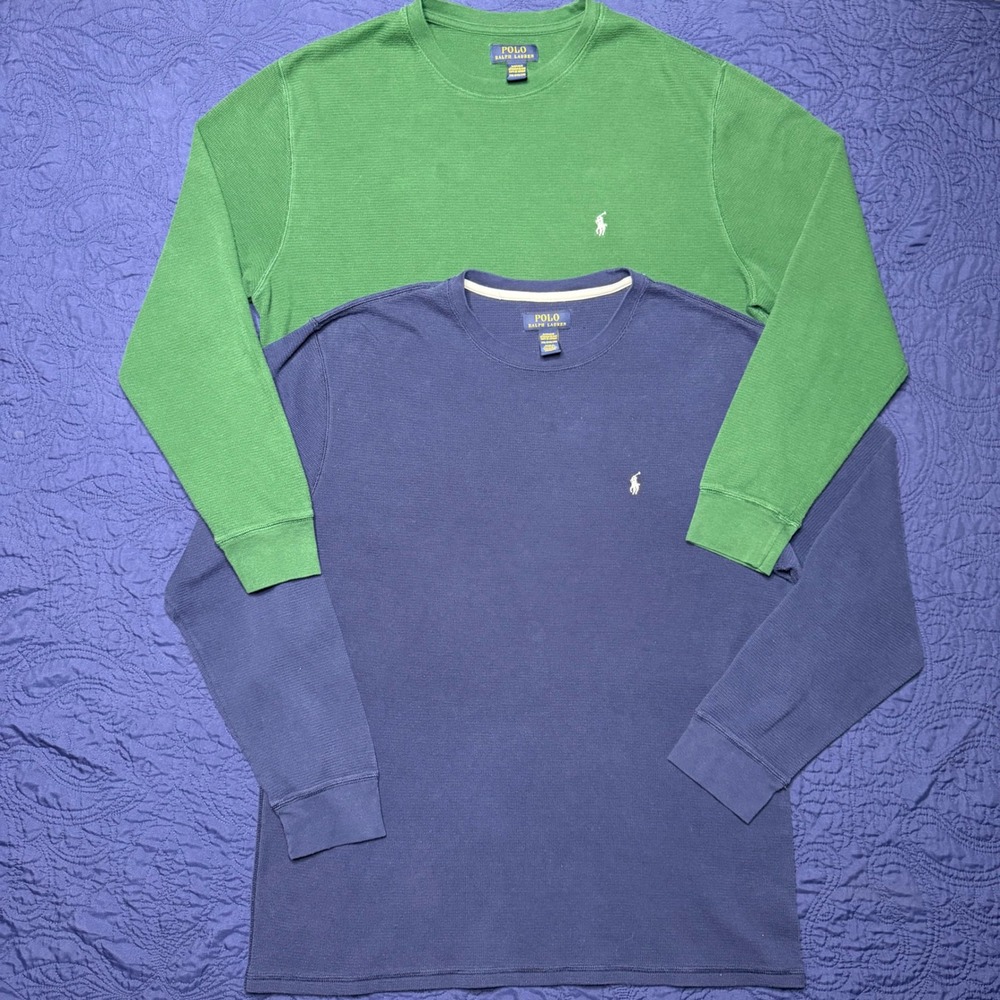 Polo Ralph Lauren Mens 2XL Thermal Shirt Lot 2 Pack Green Navy Waffle Knit